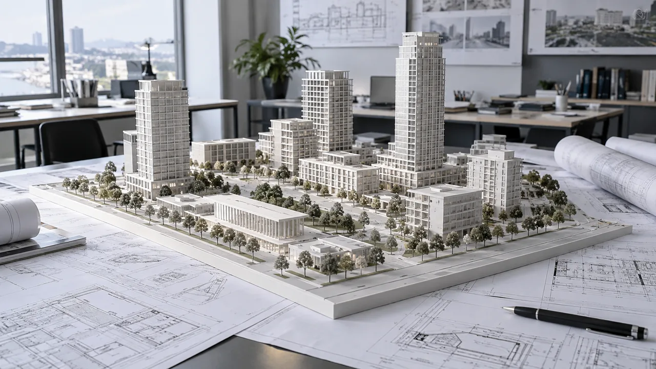 Physical architectural model on engineering drawings
