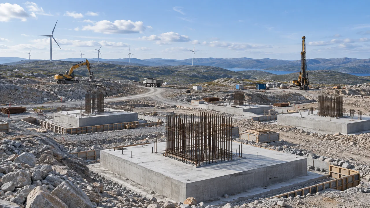 Reinforced concrete foundations and access roads at an energy infrastructure site