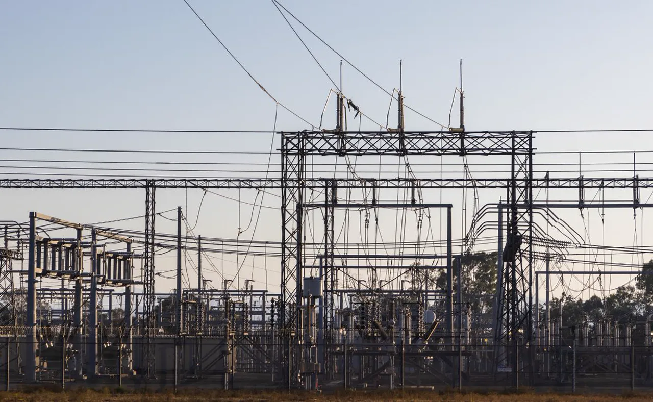 Electrical equipment and steel structures at a power substation
