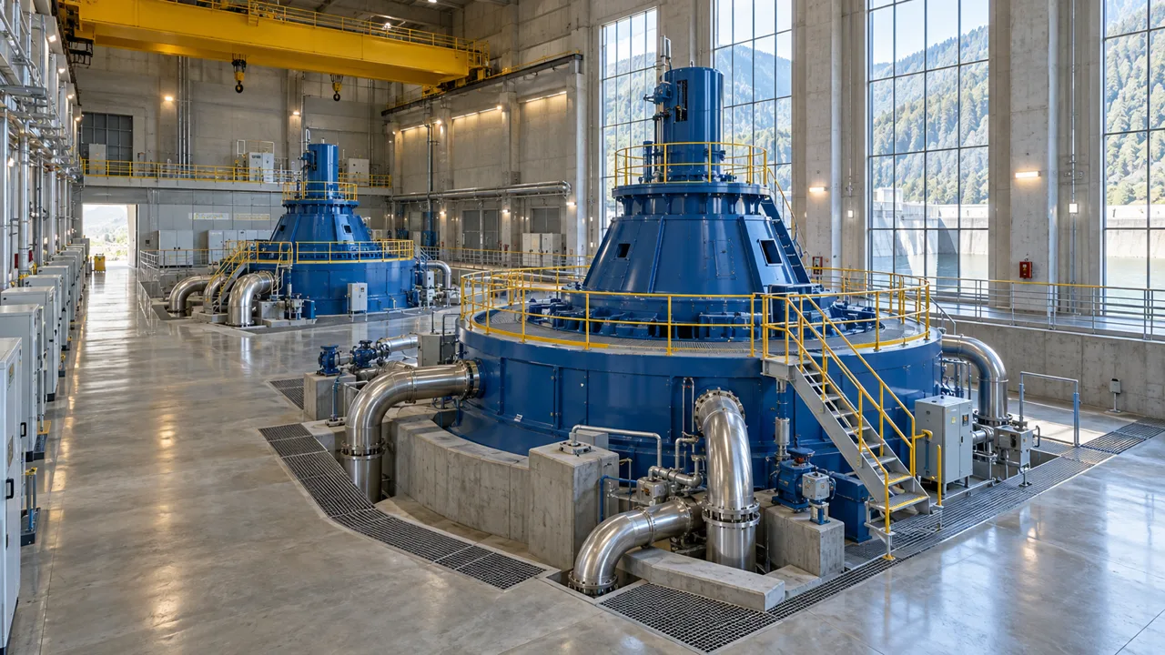 Turbine-generator equipment inside a hydroelectric power station