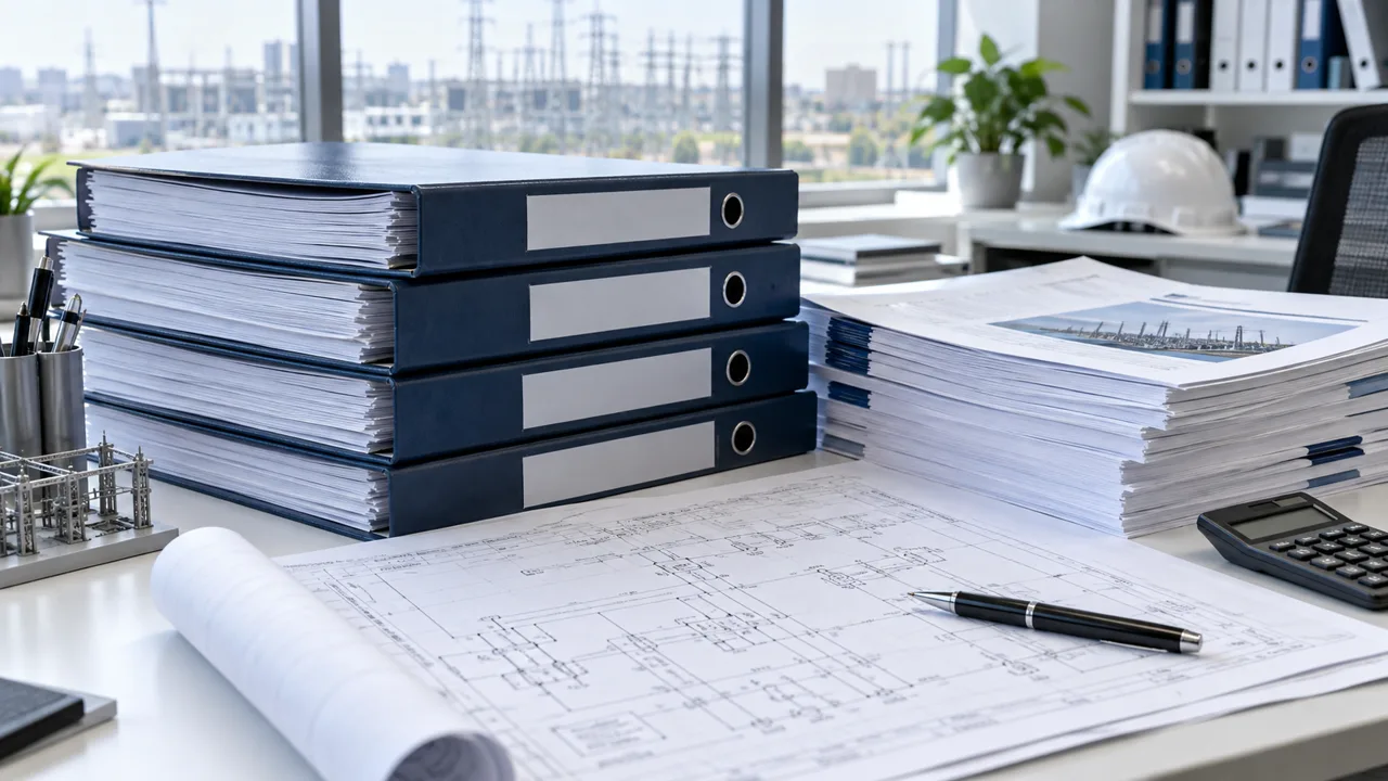 Technical report binders, contracts and drawings prepared for detailed review